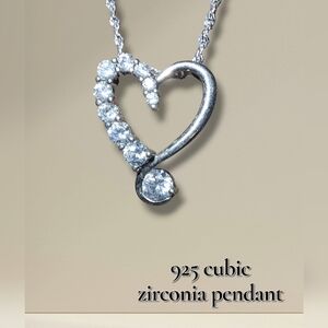 925 Sterling Silver Cz Heart Necklace Gift For Her Slider Pendant Signed